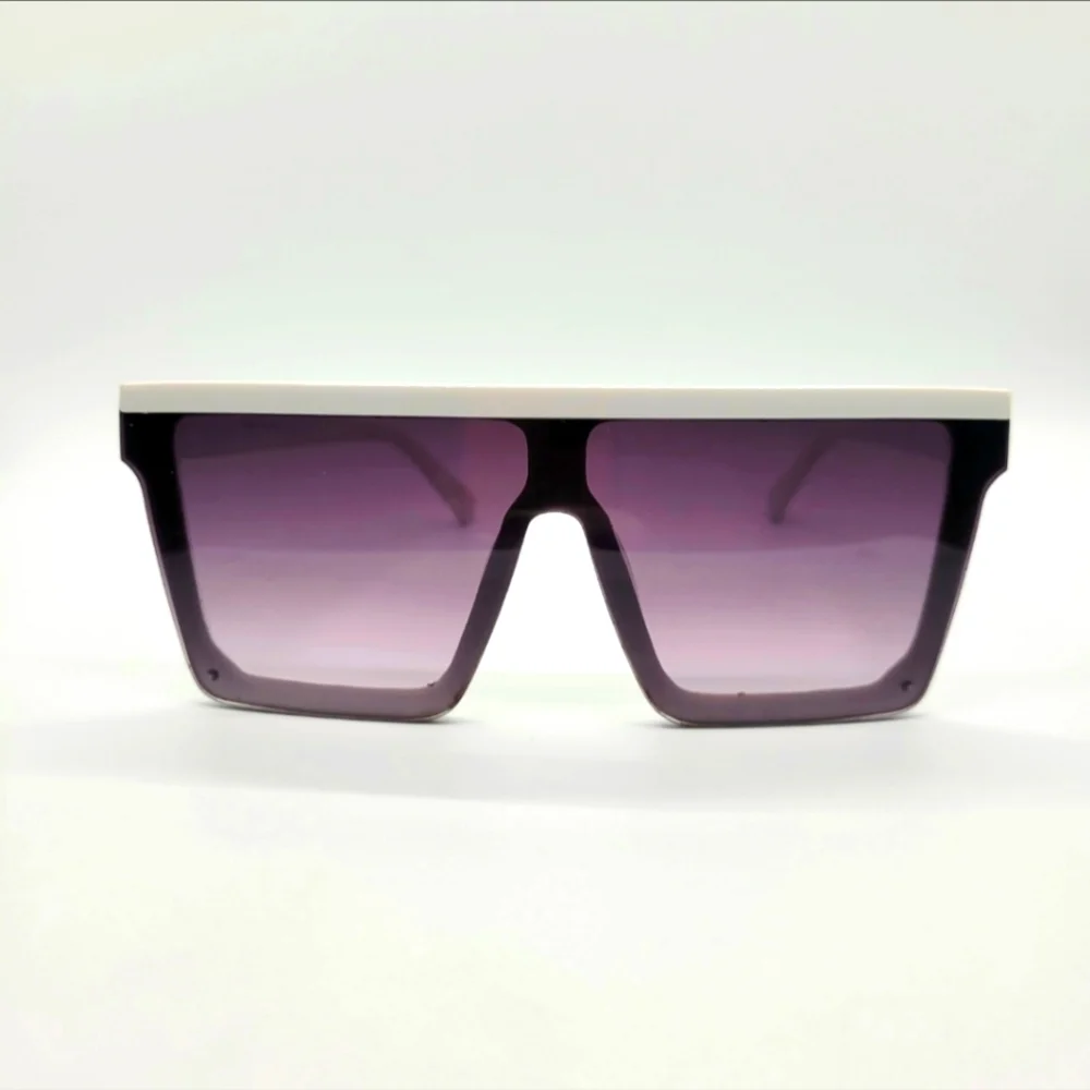 New White Large-Frame Gradient Grey Square Sunglasses Women